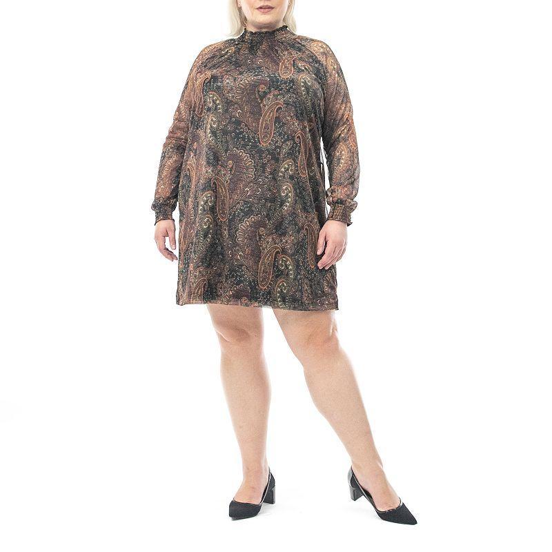 Plus Size Nina Leonard Print Smockneck Float Dress, Womens Red Team Product Image