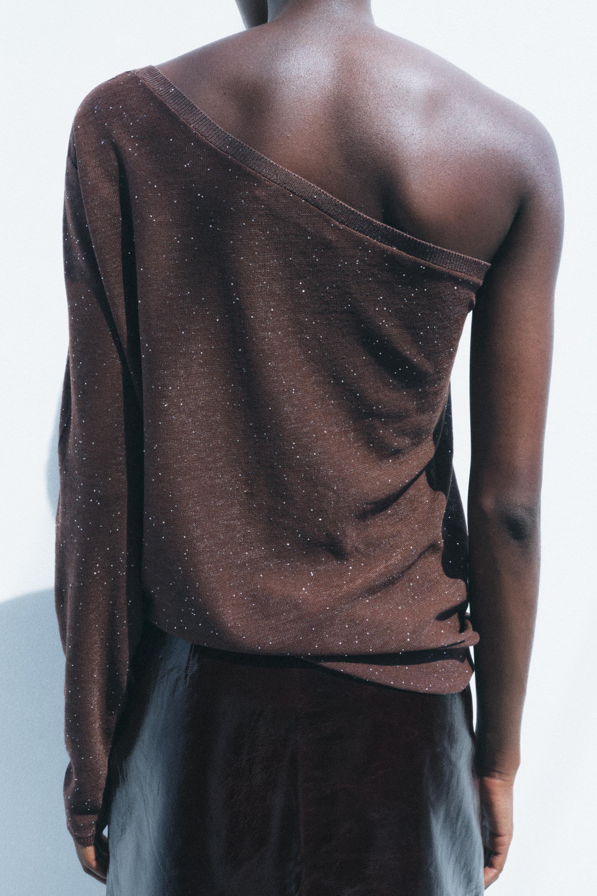 ASYMMETRIC SHIMMER KNIT TOP Product Image