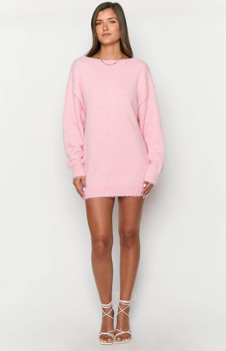 Kleine Pink Long Sleeve Knit Mini Dress Product Image