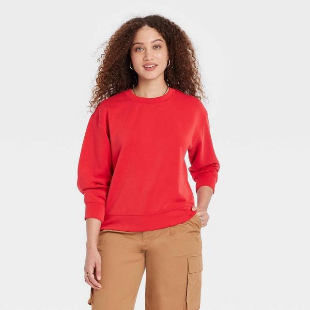 Womens Sandwash Pullover Sweatshirt - A New Day Red XL Product Image