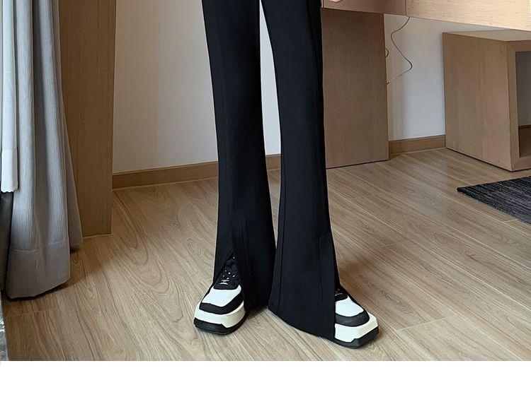 High Waist Plain Slit Hem Bootcut Pants Product Image