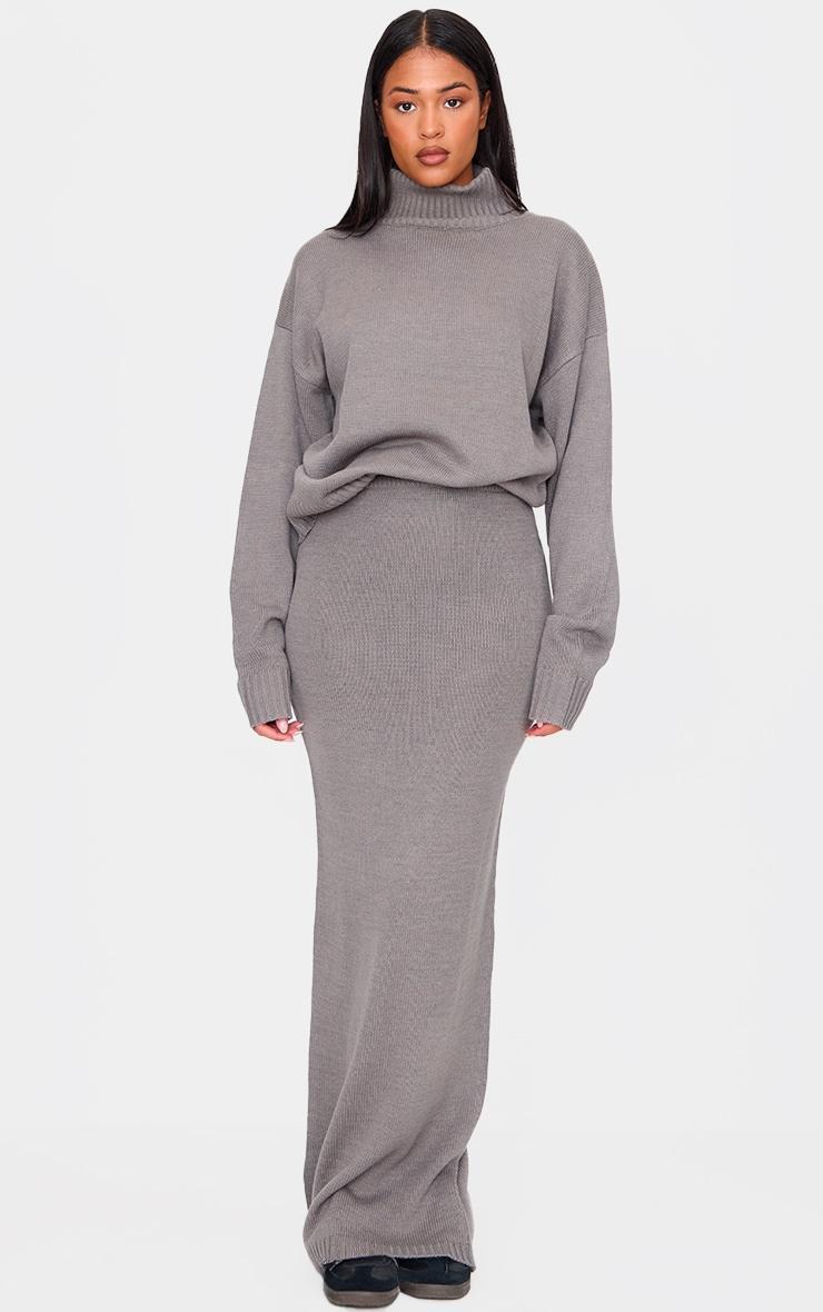 Tall Grey Soft Knit Roll Neck Oversized Sweater Product Image