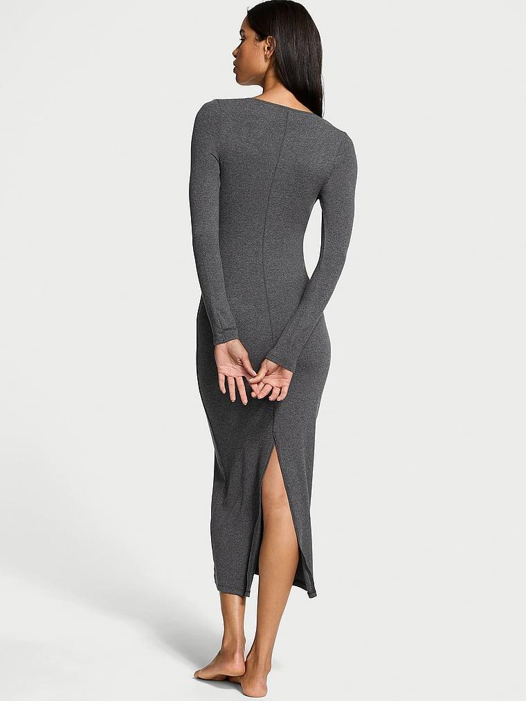 Ribbed Modal Long-Sleeve Slip Dress Product Image