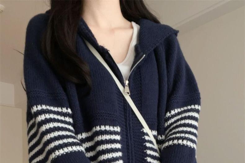 Striped Hooded Zip Cardigan Product Image