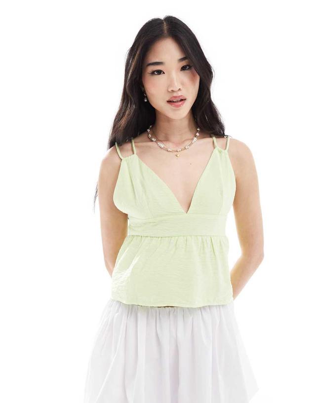 ONLY textured top with tie details in soft lime   Product Image