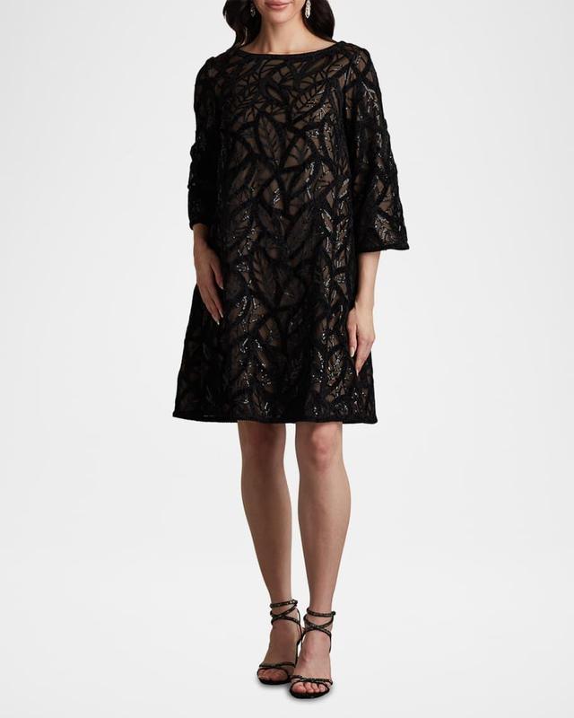 Bateau-Neck Sequin Velvet Lace Dress Product Image