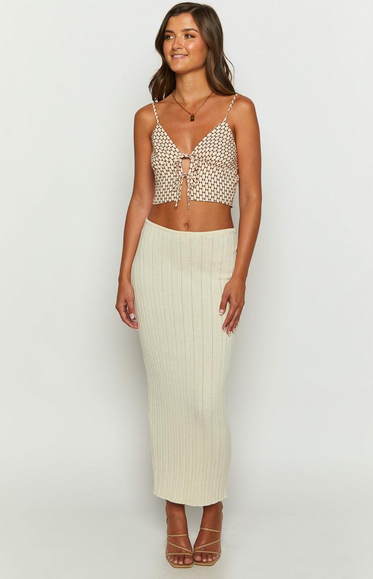 Renee Beige Tie Up Crop Top Product Image