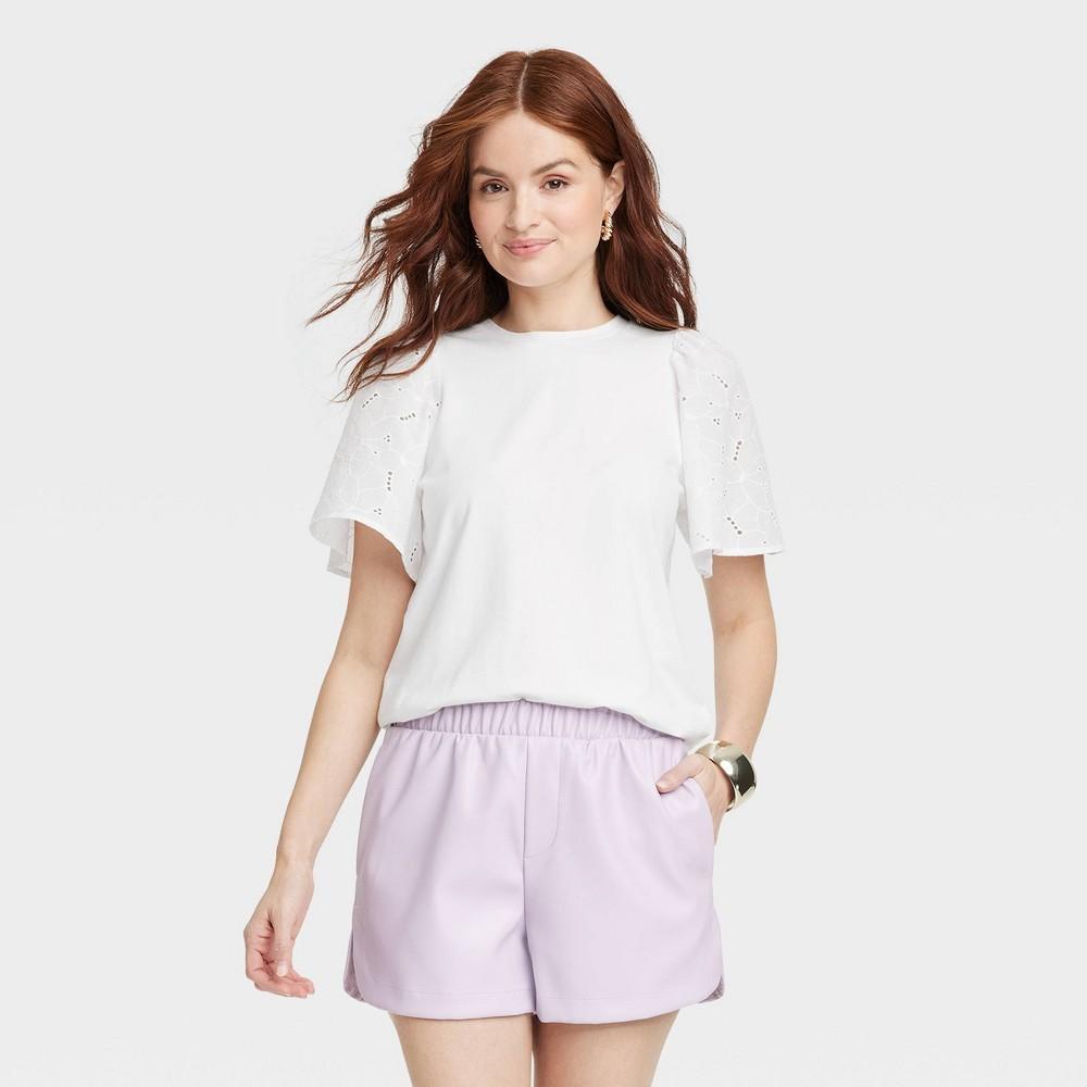 Womens KTW Puff Elbow Sleeve T-Shirt - A New Day White XS Product Image