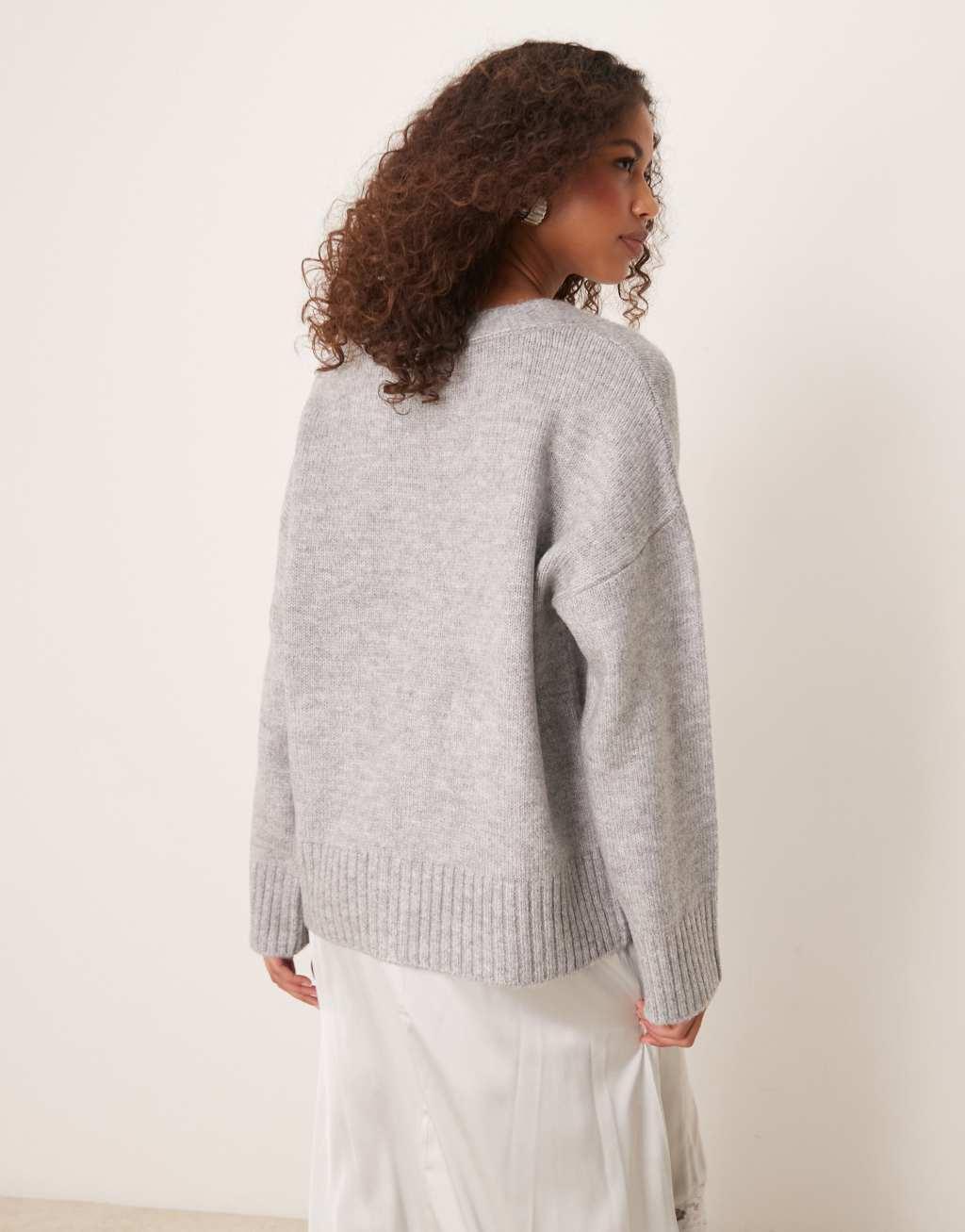 ASOS DESIGN knit longline boyfriend cardigan in gray Product Image