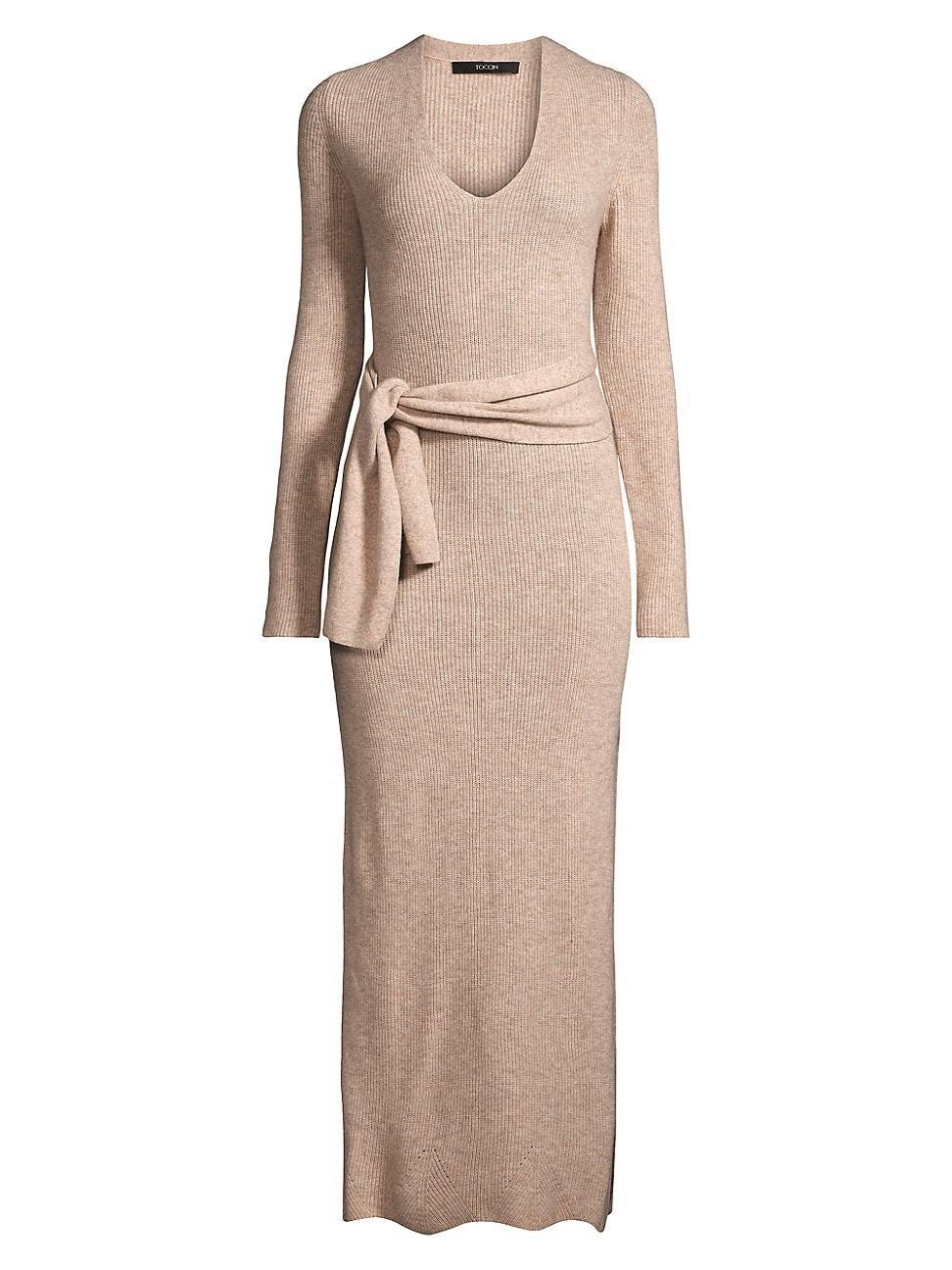 Womens Stevie Scalloped Edge Tie-Waist Midi-Dress Product Image