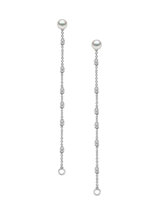 Womens Trend 18K White Gold, Freshwater Pearl & 0.307 TCW Diamond Linear Earrings Product Image