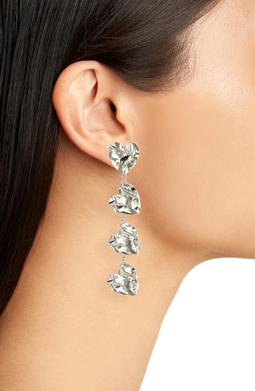 Crushed Heart Drop Earrings In Silver Product Image