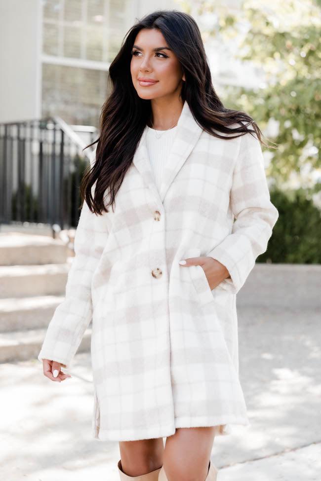 Get On Board Beige Plaid Coat Product Image