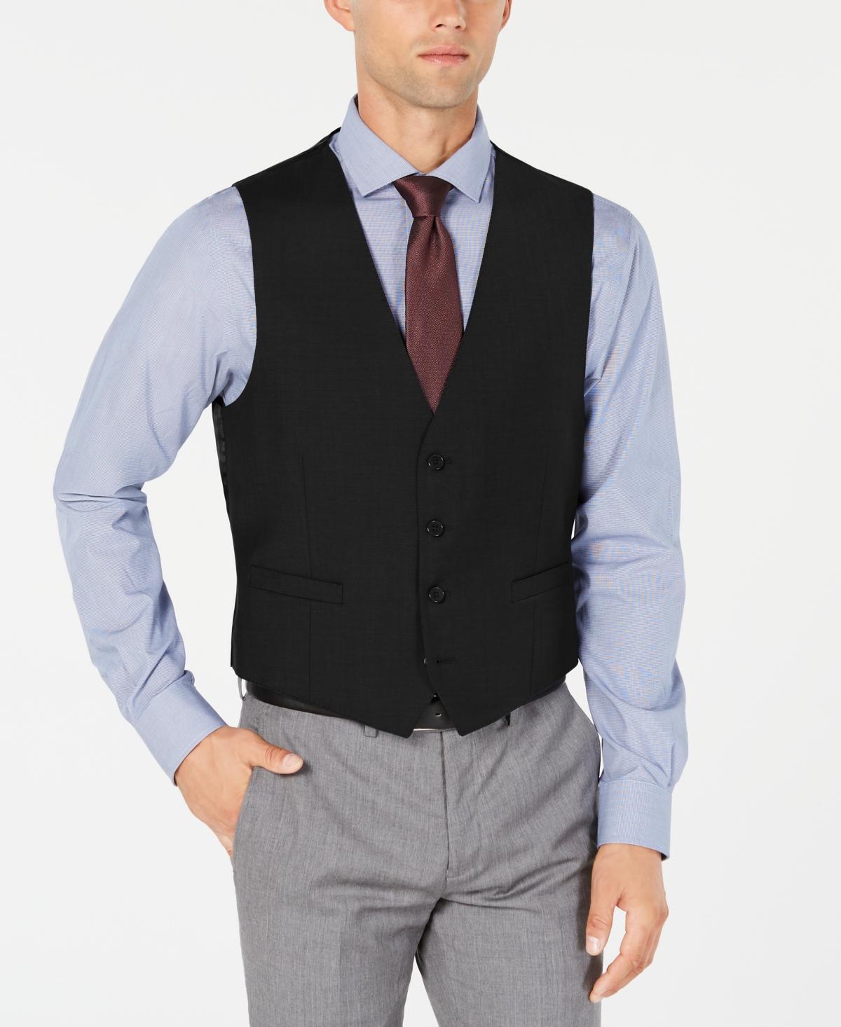 Calvin Klein Mens Slim-Fit Wool Infinite Stretch Suit Vest - Charcoal Product Image