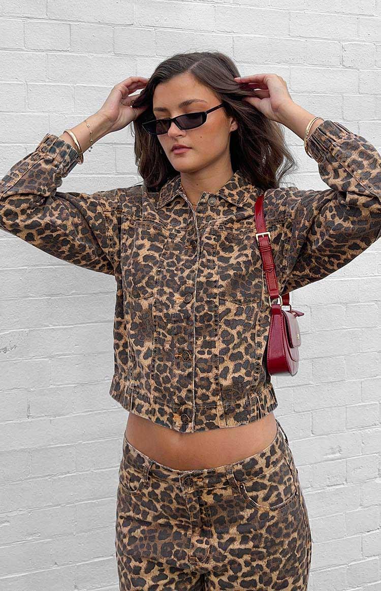 Lioness Carmela Leopard Print Denim Jacket Product Image