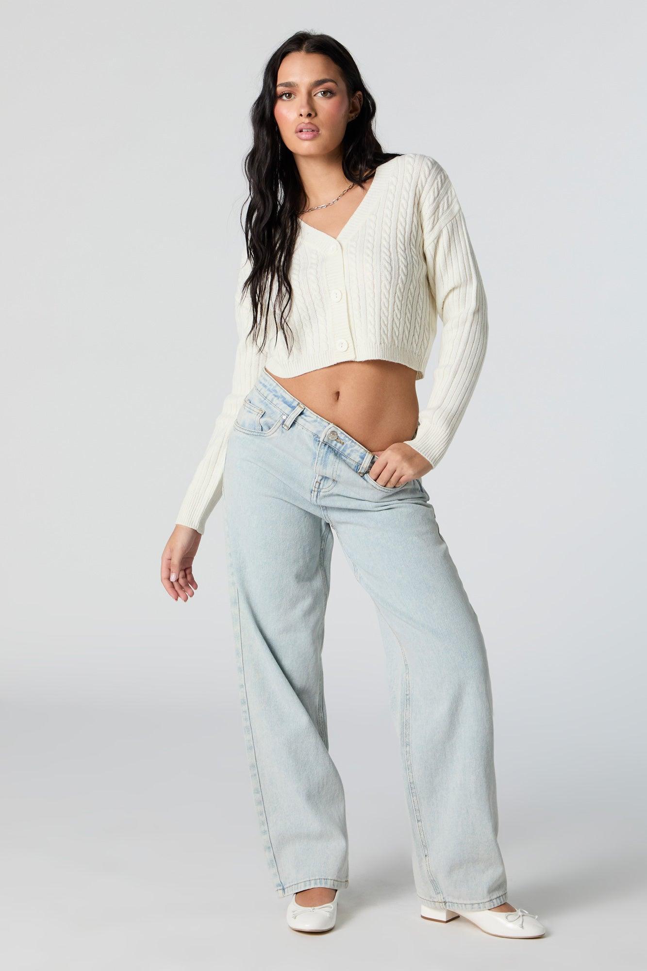 Cable Knit Button-Up Cropped Cardigan Female Product Image