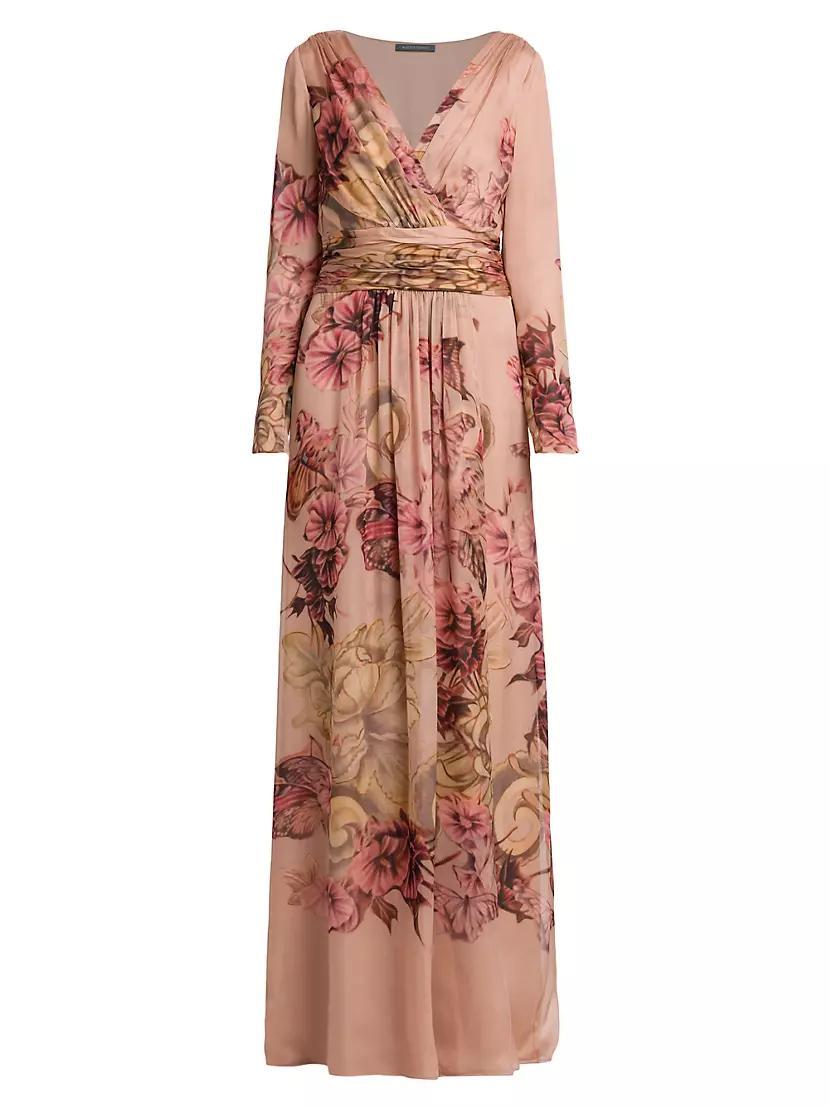 Gathered Floral Silk Maxi Dress Product Image