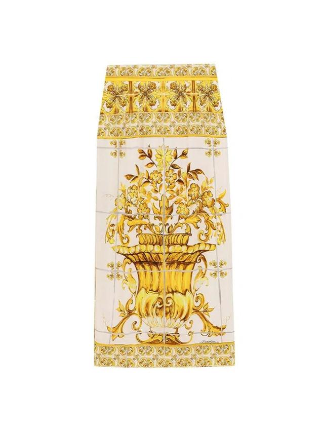 Midi Silk Skirt With Majolica Print In Yellow Product Image