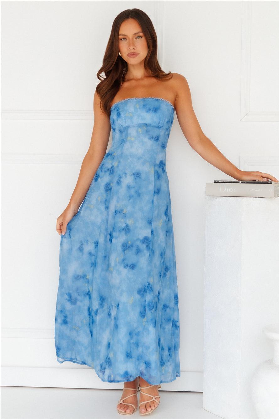 Elsa Strapless Maxi Dress Blue Product Image