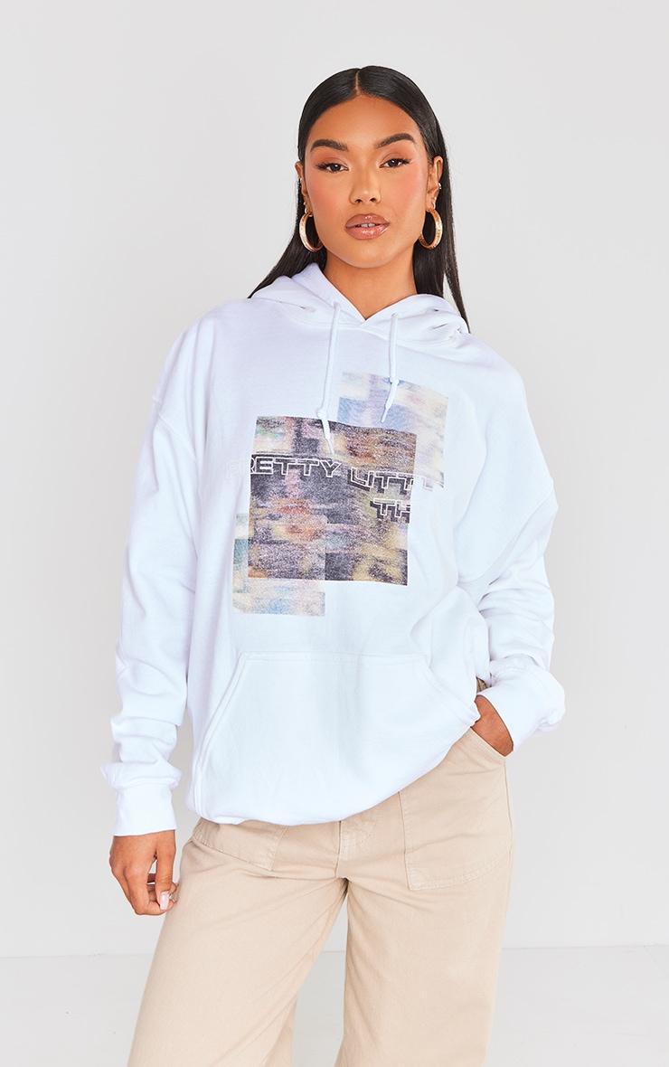 PRETTYLITTLETHING White Blurred Print Hoodie product image