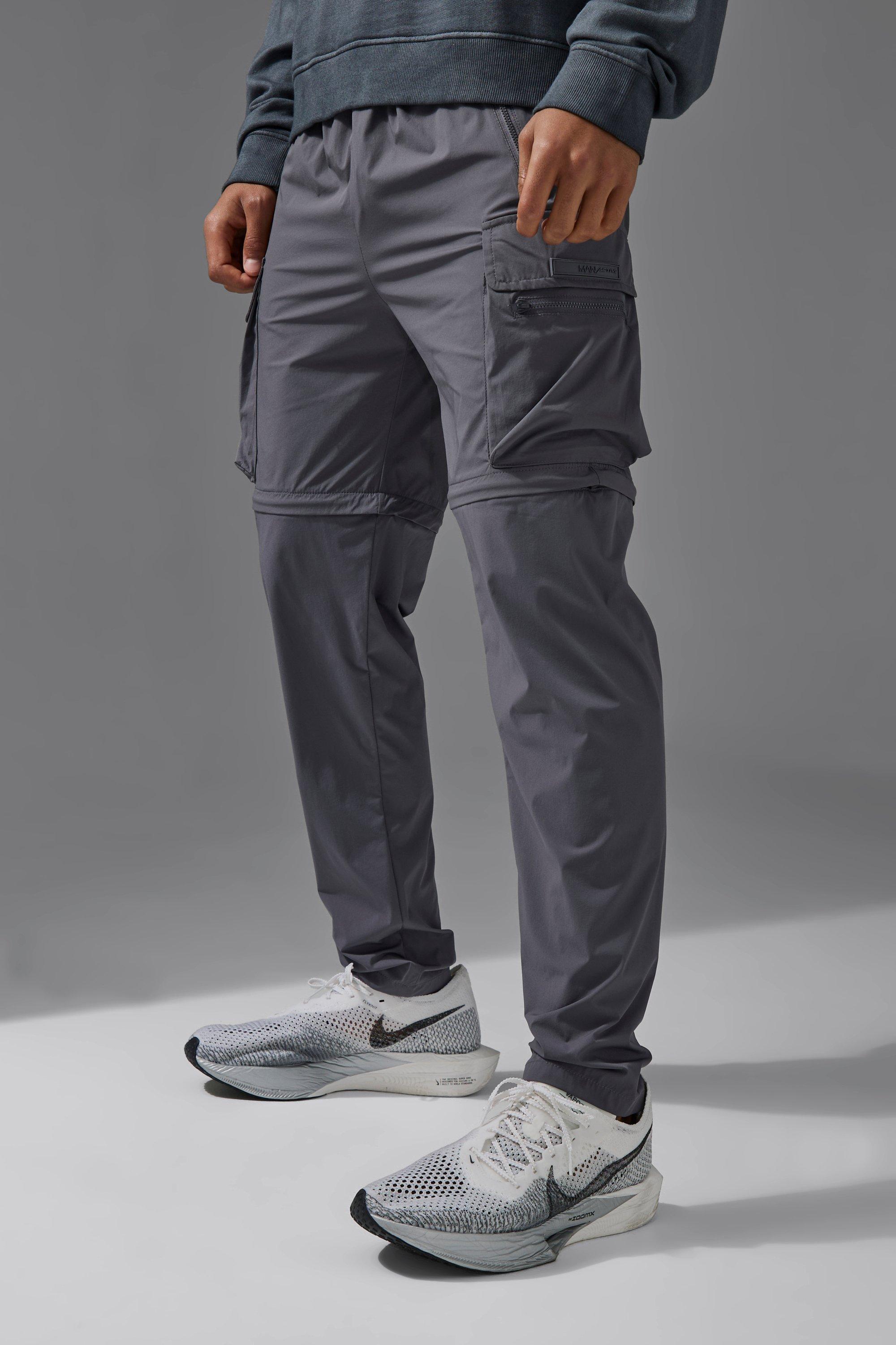 Mens Grey Man Active Cargo Zip Off Tapered Jogger, Grey Product Image