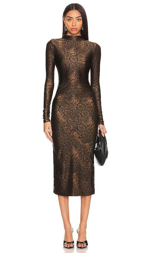 Good American Shine Python Print Mock Neck Long Sleeve Bodycon Midi Dress Product Image