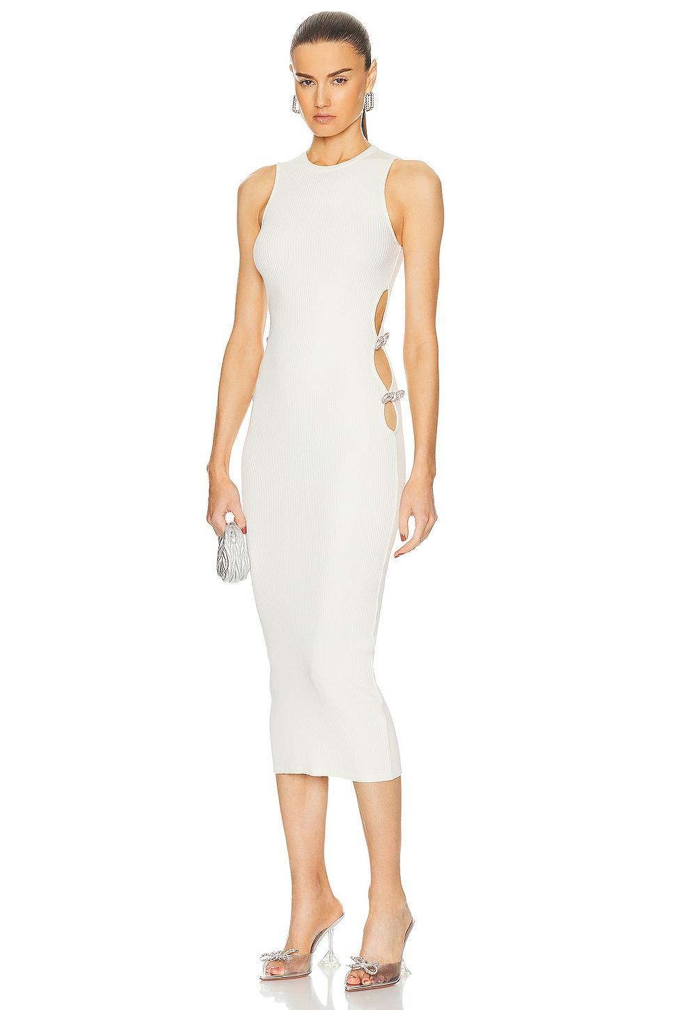 MACH & MACH Stretch Knit Midi Dress With Cut Out Crystal Bow Sides Ivory. (also in ). product image