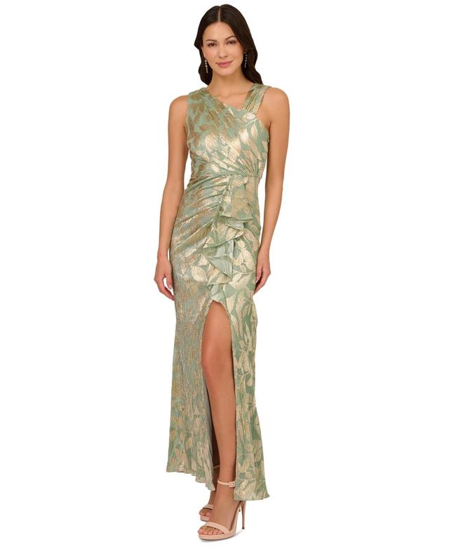 Adrianna Papell Womens Asymmetric Metallic-Print Mermaid Gown Product Image