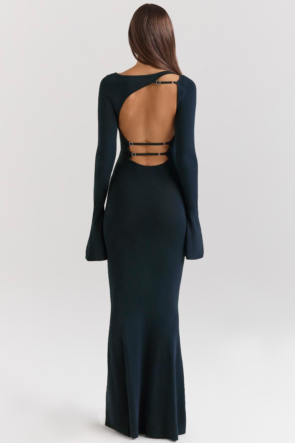 Christiane Midnight Blue Silky Knit Maxi Dress Product Image