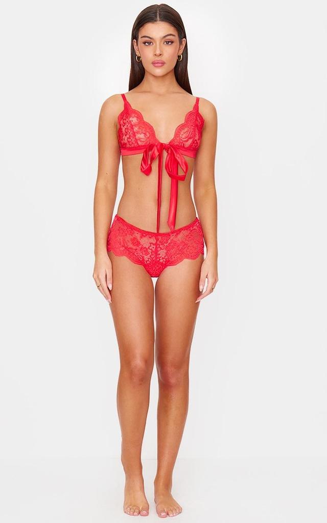 Red Lace Ribbon Tie Lingerie Set Product Image