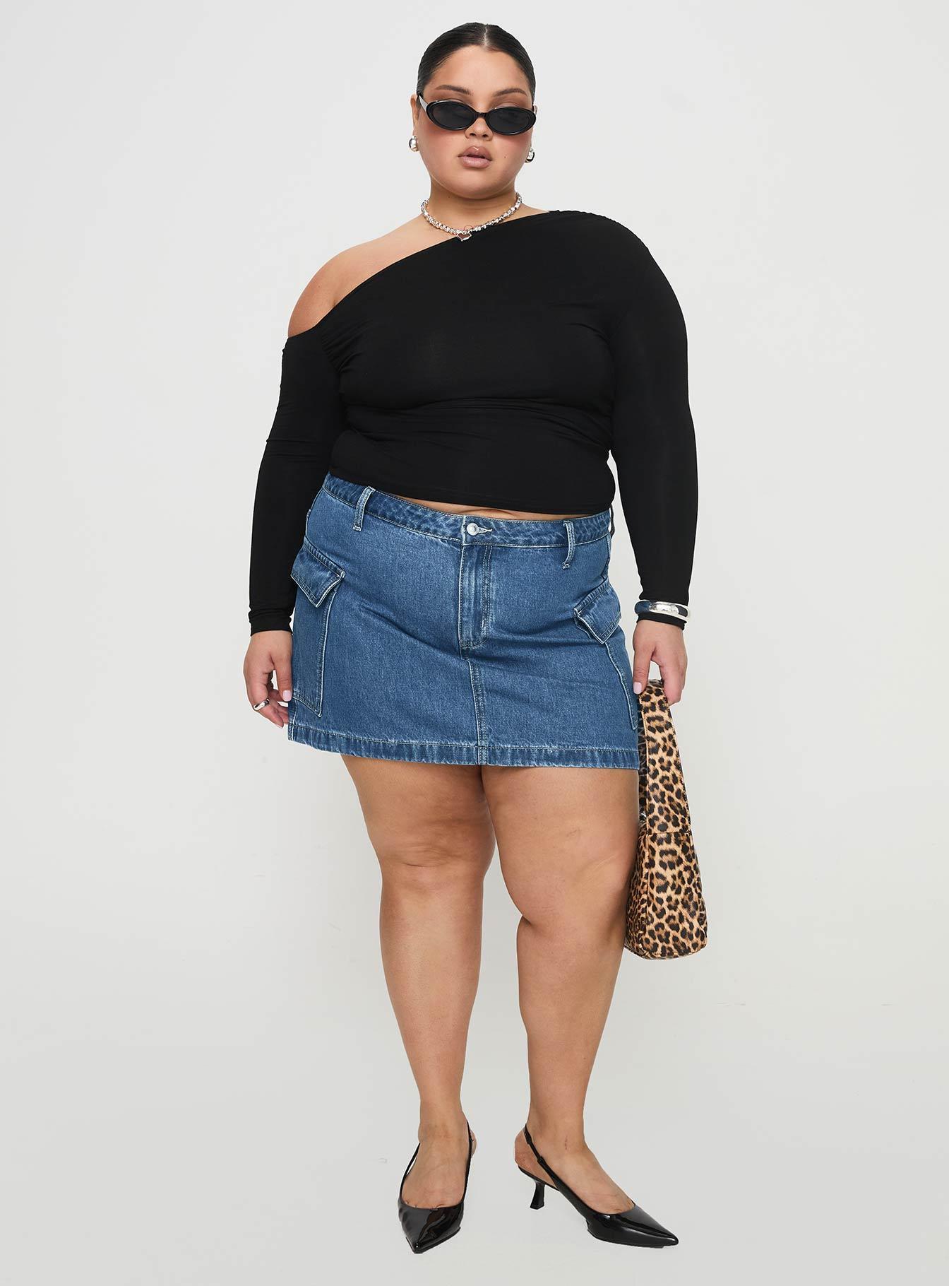 Zakai Cargo Denim Mini Skirt Mid Blue Curve Product Image