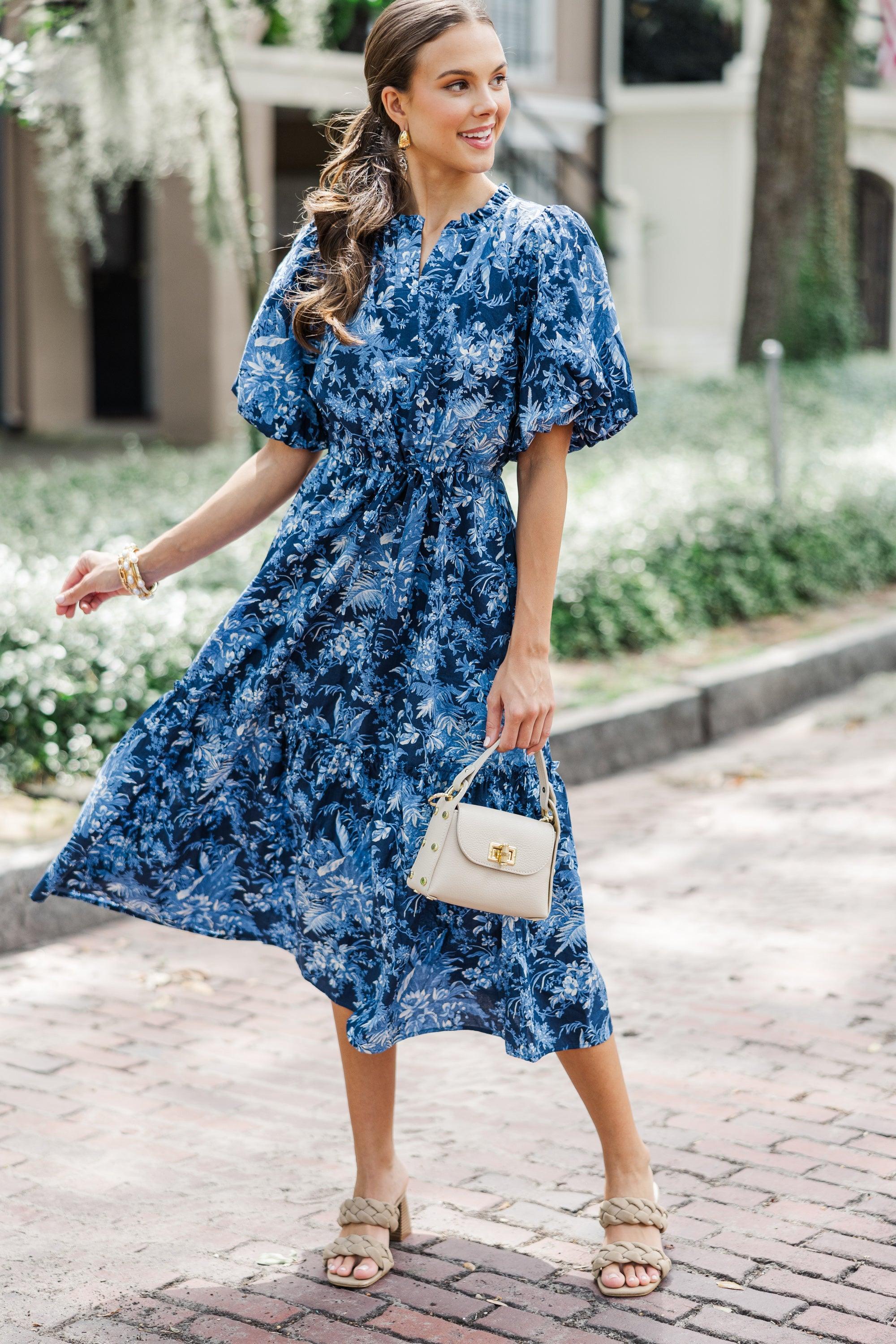 It's A Match Navy Toile Midi Dress Female Product Image