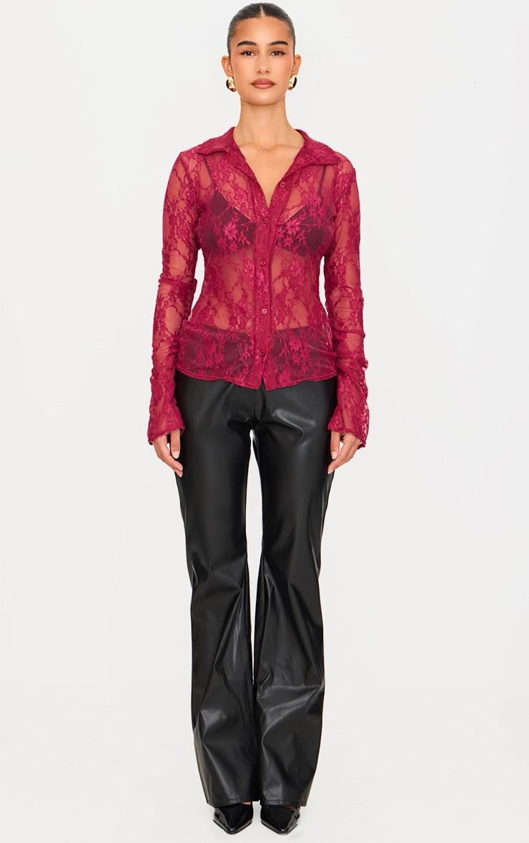 Burgundy Lace Collared Shirt Product Image