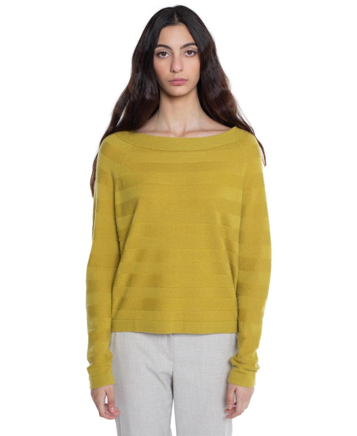 J Cashmere Womens 100% Pure Cashmere Horizontal Rib Boatneck Raglan Sweater Product Image