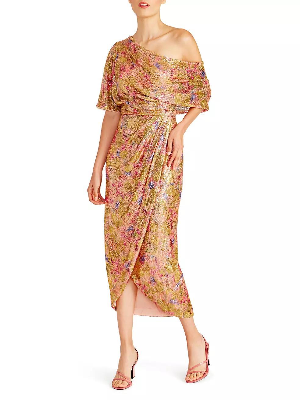 Jade Draped Printed Sequined Midi-Dress Product Image