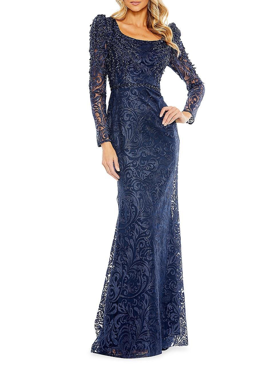 Womens Embroidered Tulle Trumpet Gown Product Image