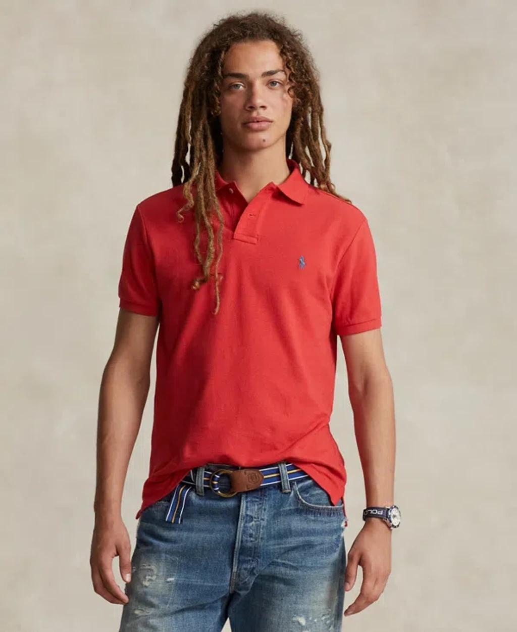 Men's Cotton Custom Slim Fit Mesh Polo Shirt In Post Red Product Image