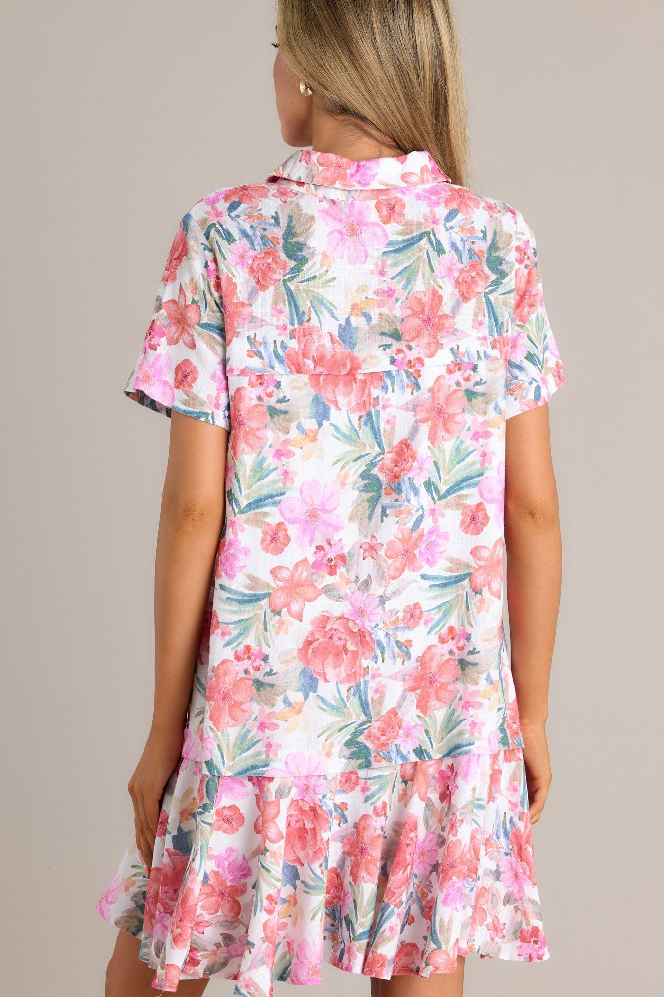 Sunset Blooms Ivory Multi Floral Mini Dress Product Image