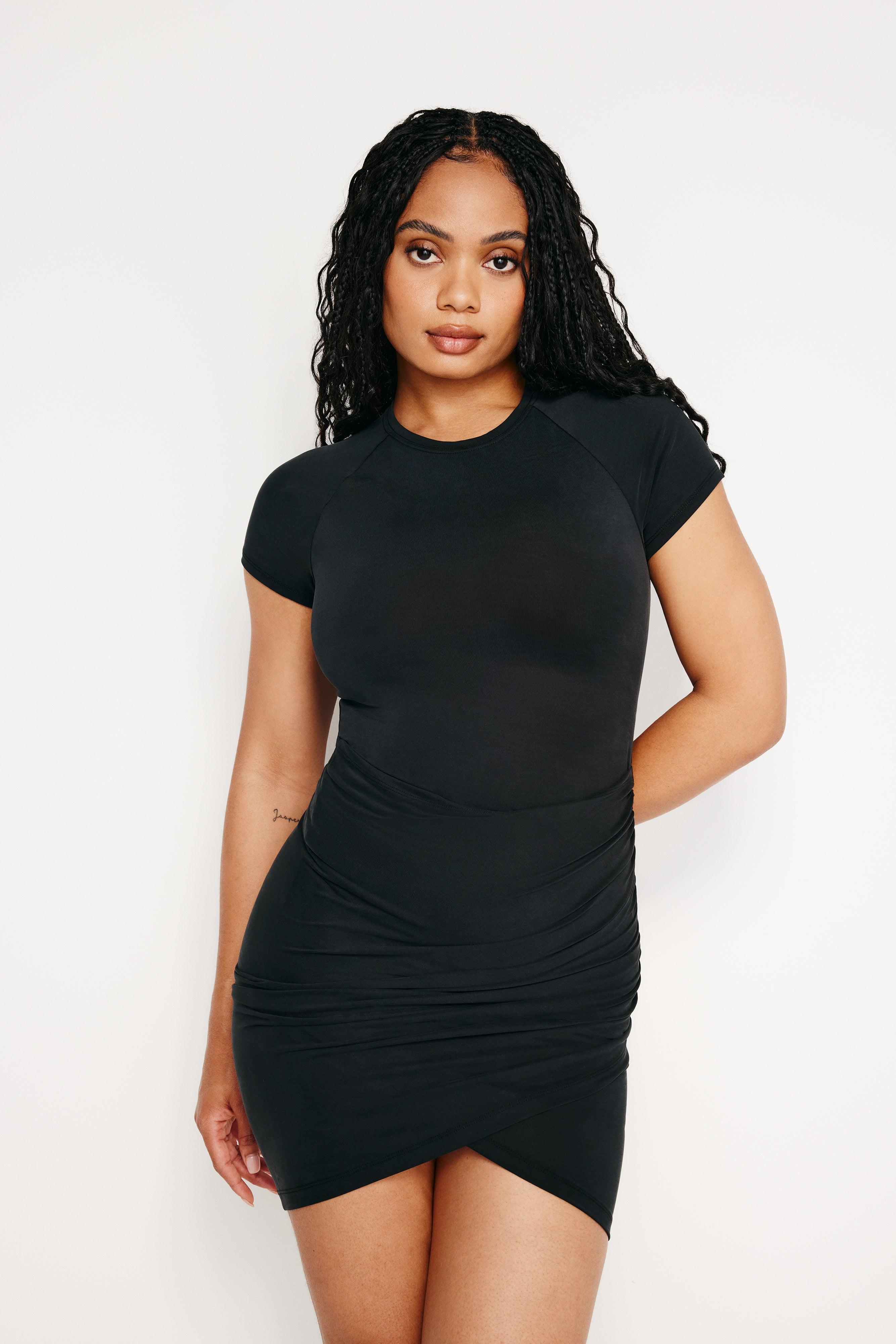 SANDWASHED JERSEY MINI DRESS | BLACK001 Product Image