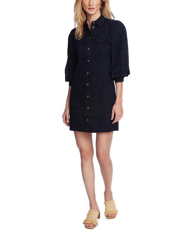 Court & Rowe Womens Puff-Sleeve Eyelet Shirtdress Product Image