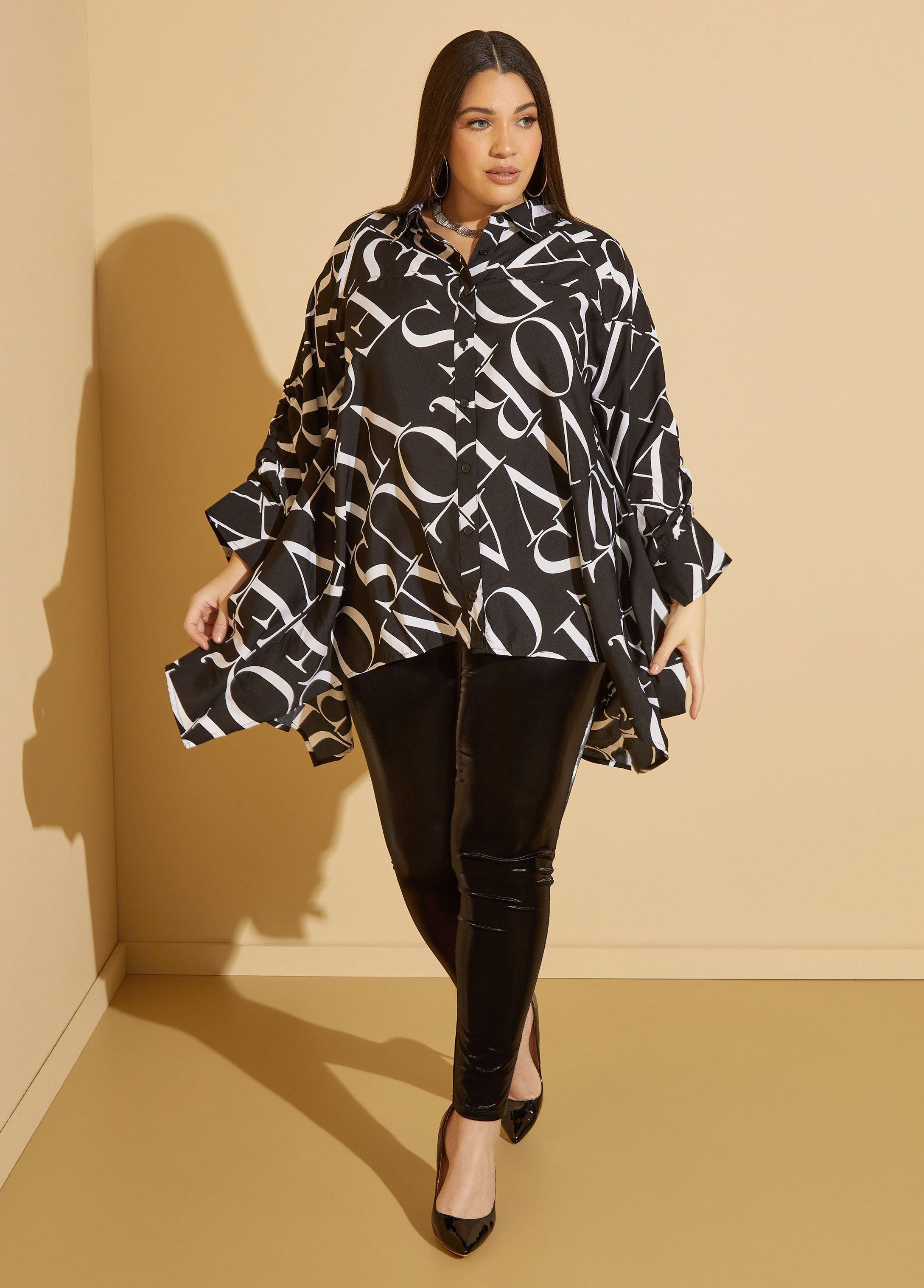 Plus Size Letter Print Hi Low Shirt Ashley Stewart Product Image