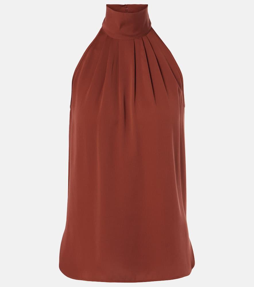 Memore Halterneck Silk Top In Red Product Image