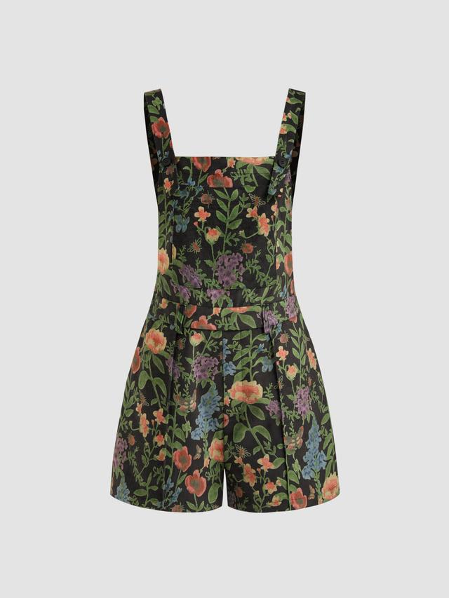 Updated Fabric Corduroy Square Neck Floral Pocket Romper Product Image