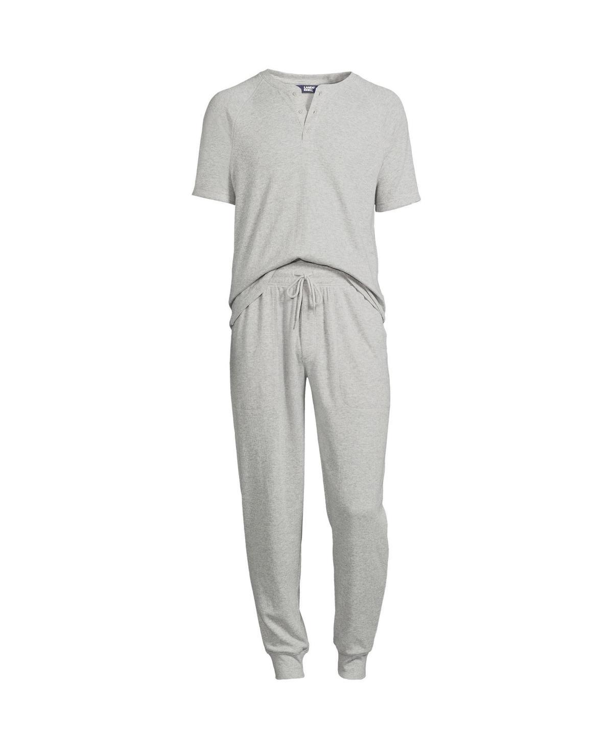 Mens Lands End Waffle Top & Bottoms Pajama Set Gray Grey Product Image