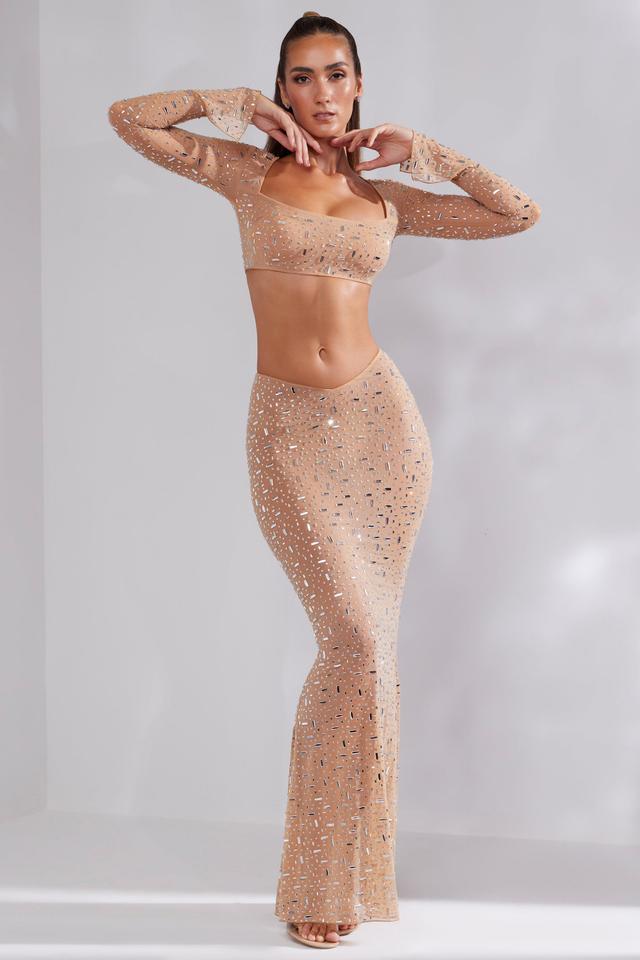 Sheer Embellished V-Waist Gown Skirt in Almond Product Image