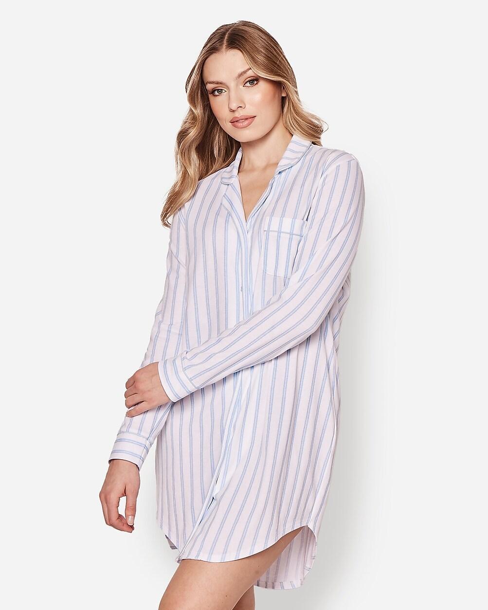 Petite Plume™ women's nightshirt in luxe Pima cotton with french ticking Product Image