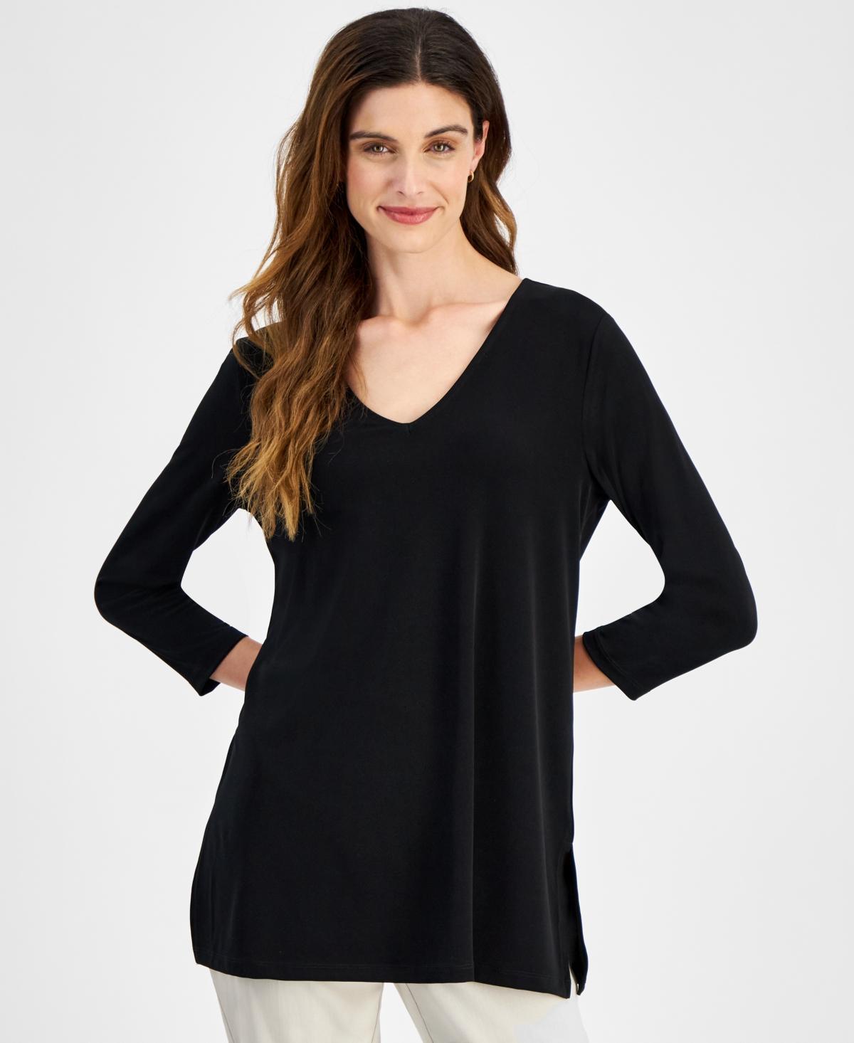 Jm Collection Womens 3/4-Sleeve Swing V-Neck Top, Created for Macys Product Image