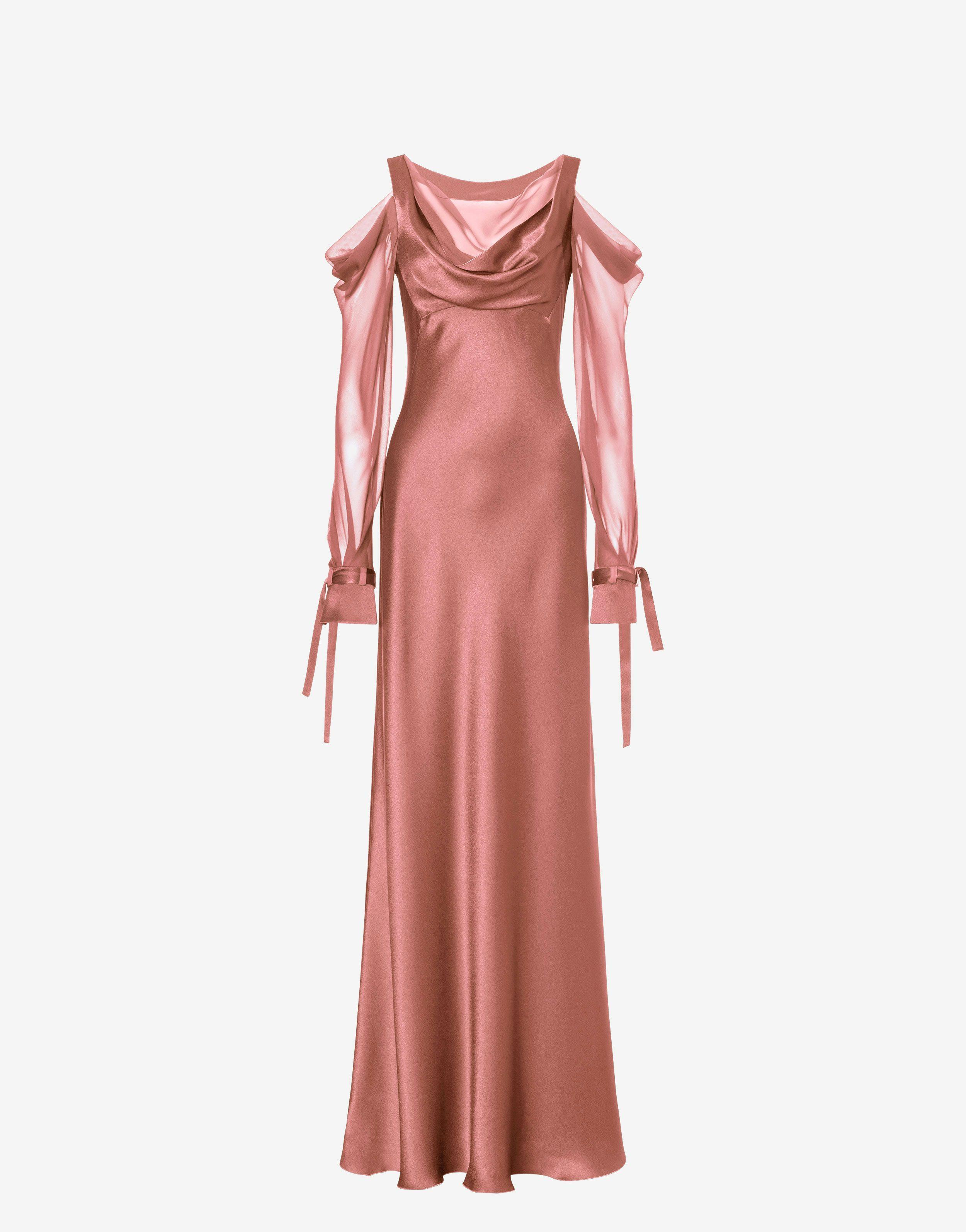 Satin dress with chiffon sleeves Product Image