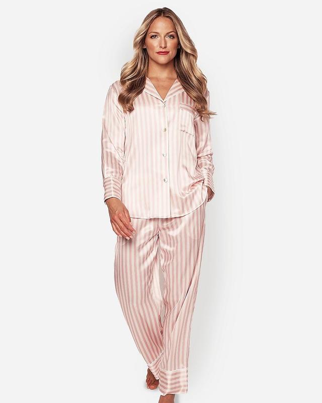 Petite Plume™ women's pajama set in mulberry silk stripe Product Image