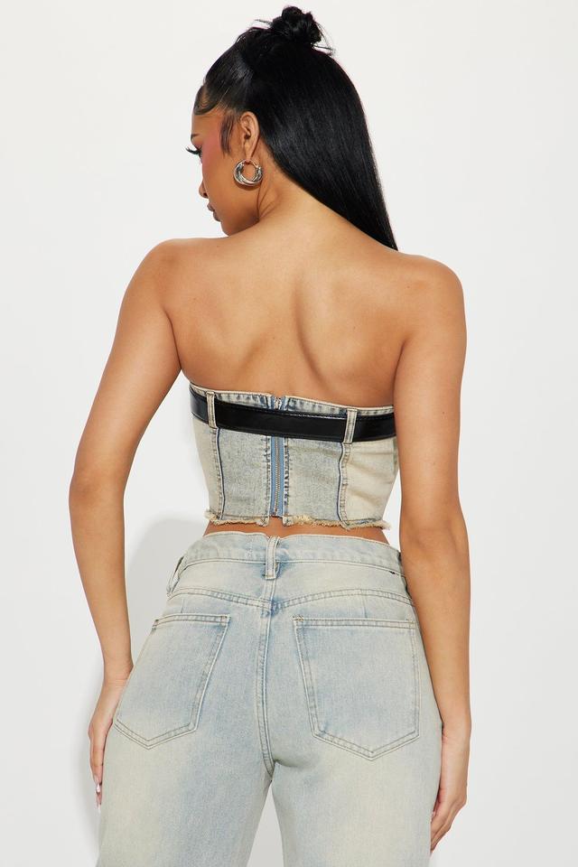 Buckle Up Washed Denim Corset Top - Vintage Wash Product Image